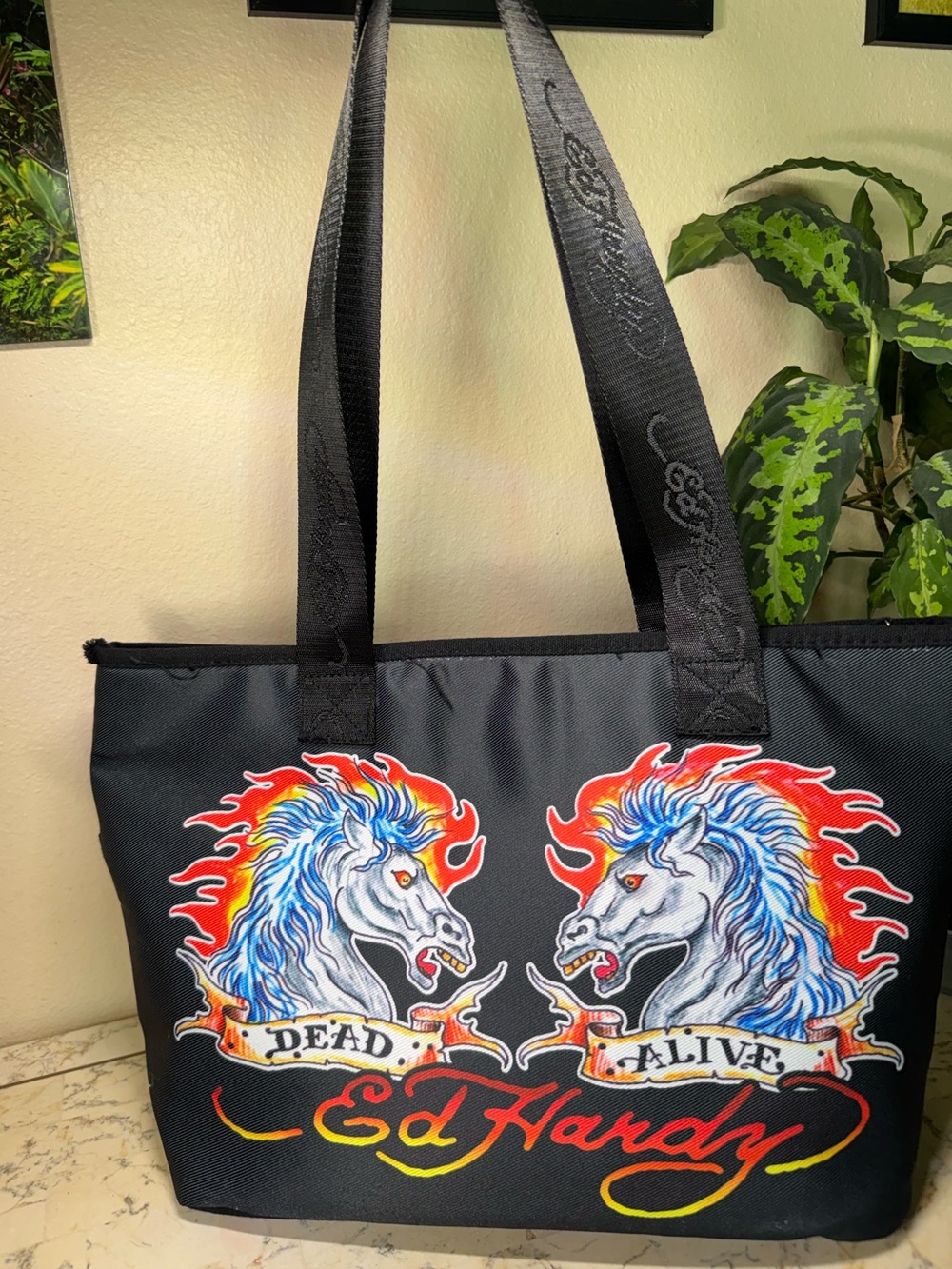 Ed Hardy Black Duffel with Horse Graphics - Picture 4 of 12